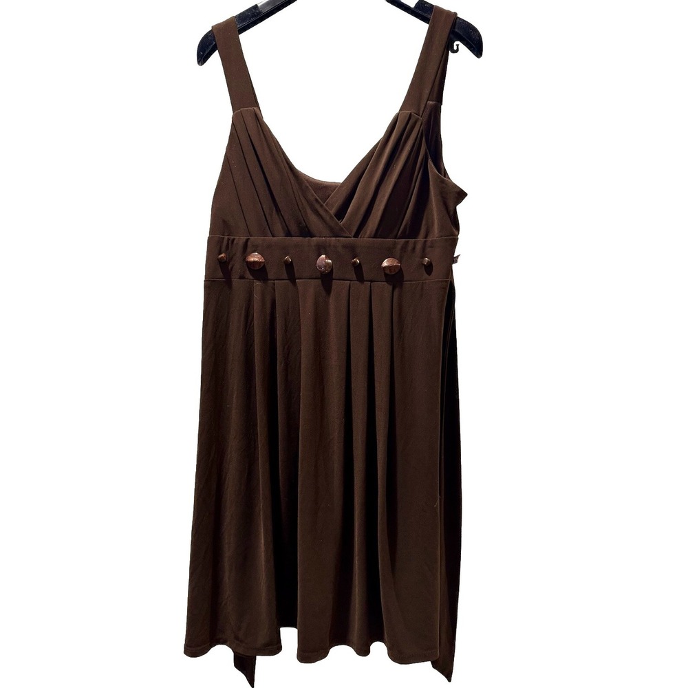 Bisou Bisou Dress Women's 16 Brown Sleeveless V Neck Aline Slinky Cocktail